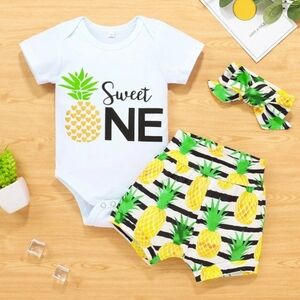 Sweet One First Birthday Outfit Baby Girl Pineapple Cake Smash Prop Set 9-12M